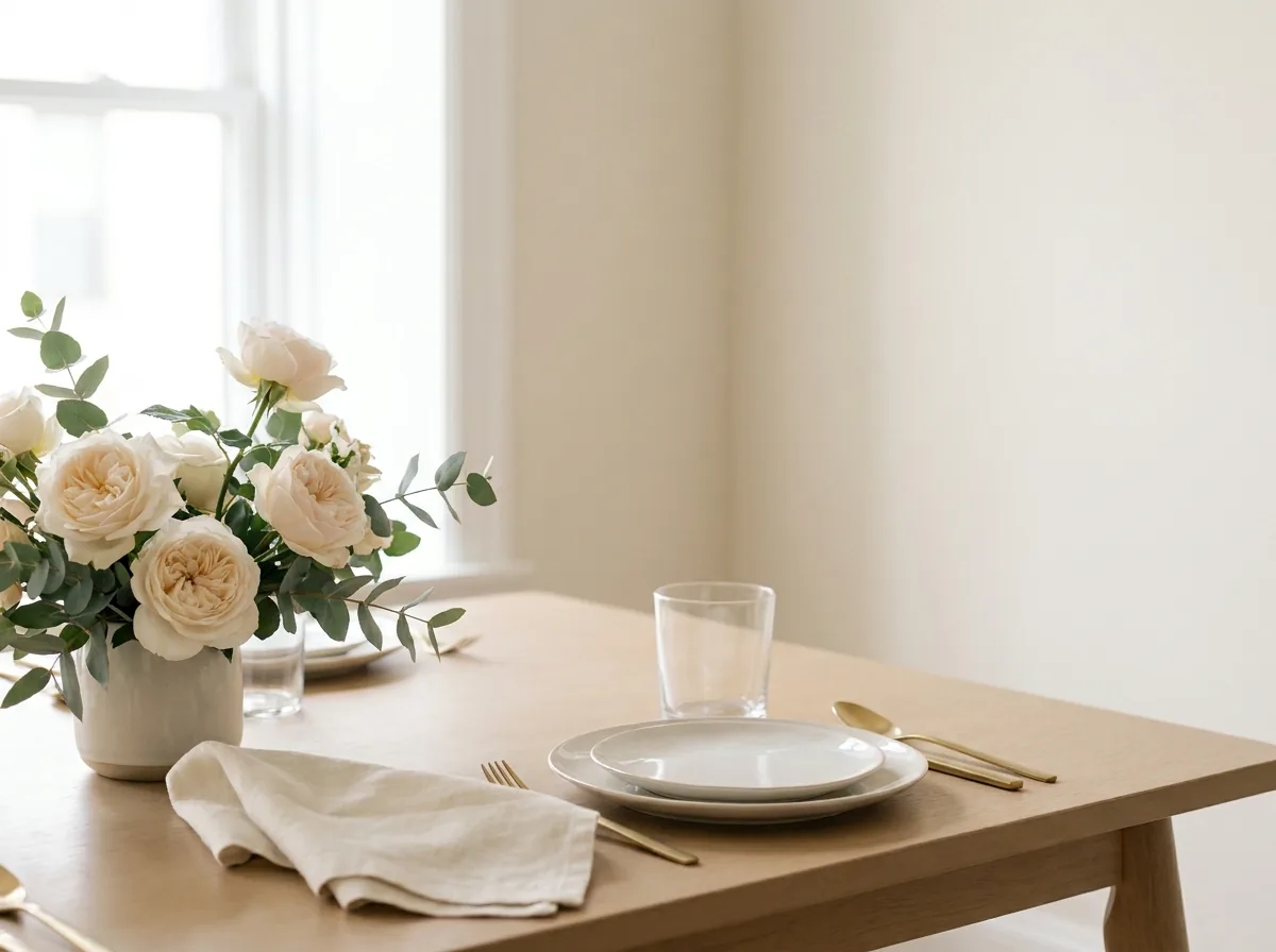 Thème Épuré : palette ivoire, beige et touches dorées