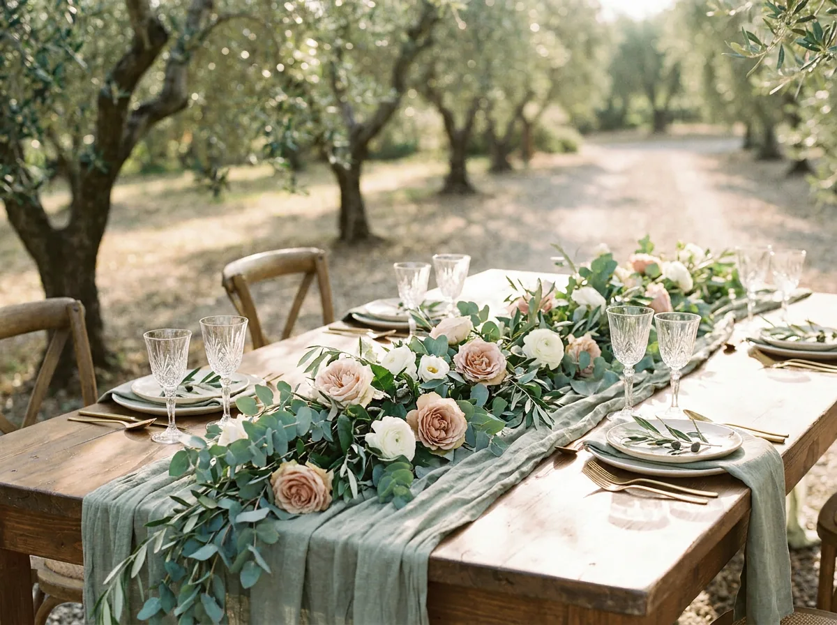 Thème Floral : palette vert sauge et rose poudré